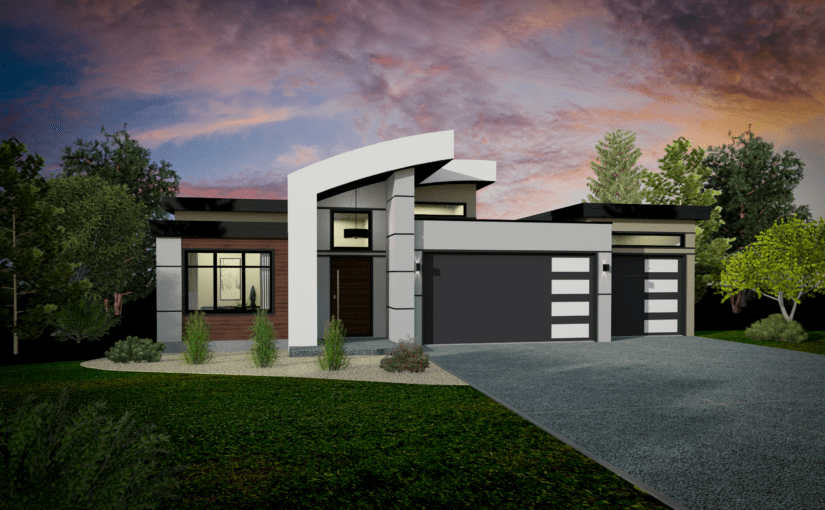 The Trinity house plan. A house with a driveway and trees - Dilworth Homes