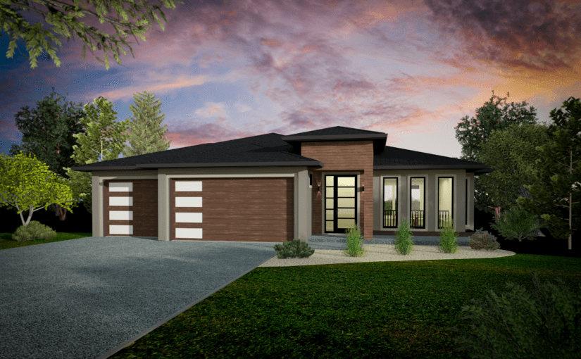 The Willow house plan. A house with a driveway and trees - Dilworth Homes